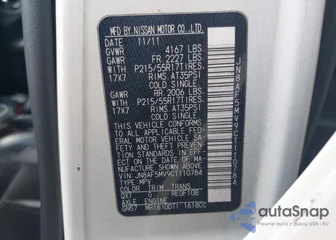 2012 Nissan Juke Sl z USA, uszkodzony, nr VIN JN8AF5MV9CT110784